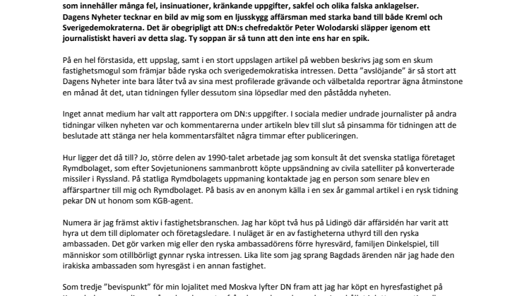 Därför stämmer jag DN och Peter Wolodarski för förtal