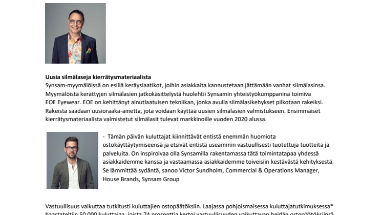 Synsam tukee kestävää kehitystä: silmälasikehyksistä uusioraaka-ainetta 