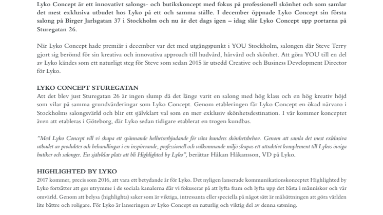 LYKO CONCEPT EXPANDERAR – ÖPPNAR NYTT I STOCKHOLM