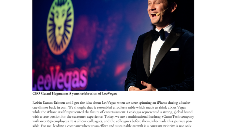 Celebrating 8 years at LeoVegas Mobile Gaming Group