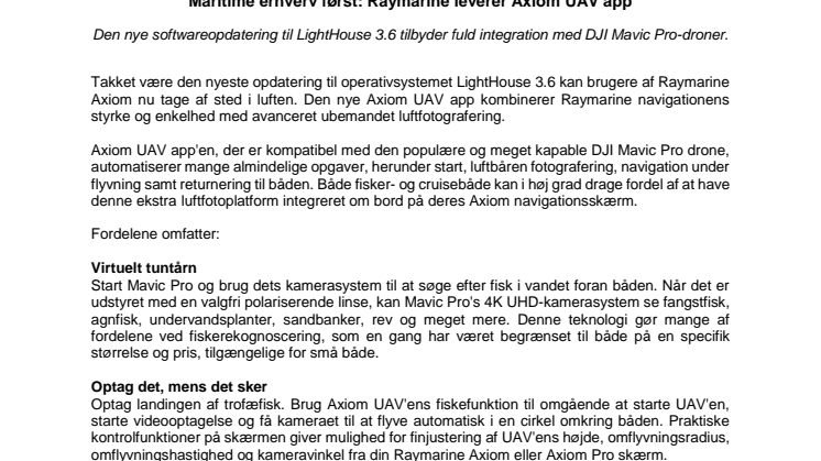 Raymarine: Maritime erhverv først: Raymarine leverer Axiom UAV app