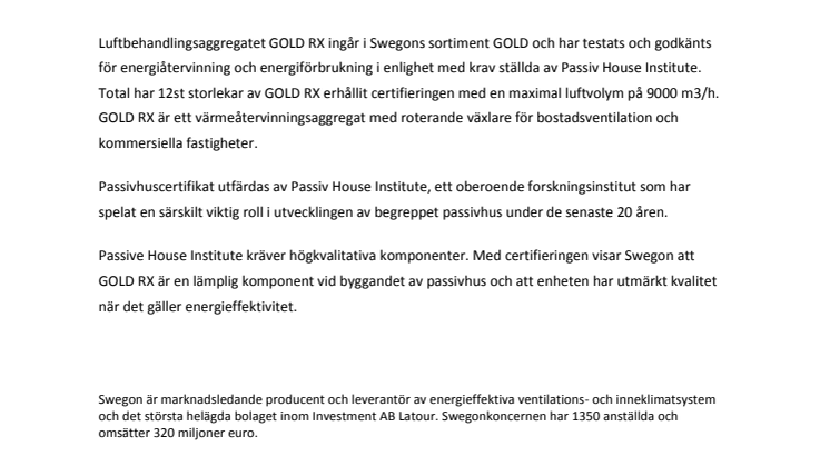 GOLD erhåller passivhuscertifikat