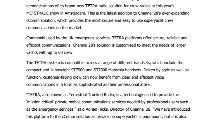 Channel 28 to Debut Brand New TETRA Crew Radio Solution