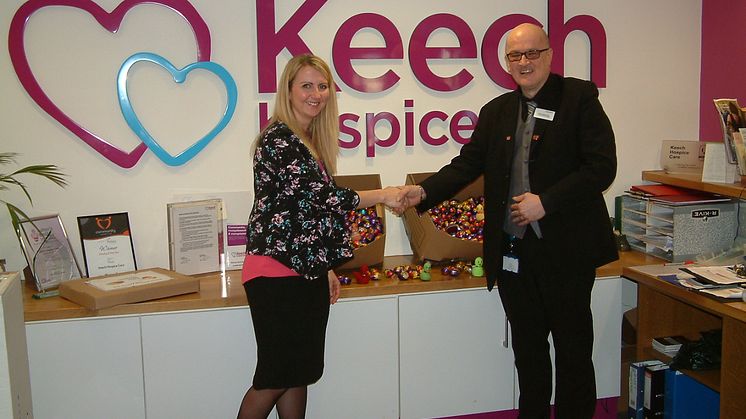 Caron Hooper and Colin Latimer Parry with the Keech Easter Chicks