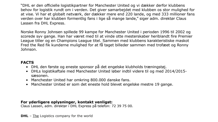 DHL fik Manchester Uniteds mesterskabstrofæ til Danmark 