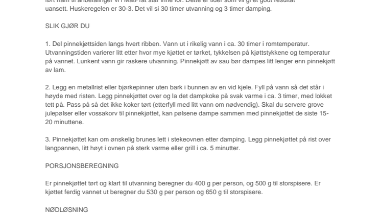Utvanning og damping av pinnekjøtt