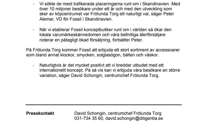 Fossil ny butik på Frölunda Torg 