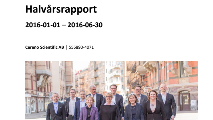 Cereno Scientific: Halvårsrapport 2016-01-01 - 06-30