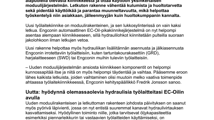 Engcon tuo kaivukoneeseen lisää toimintoja entistä älykkäämmällä työlaitekiinnikkeellä