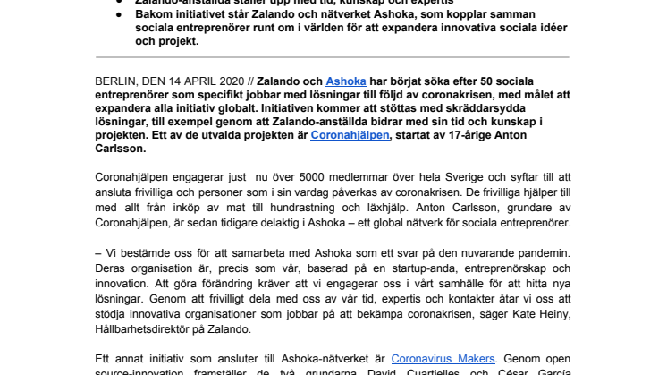 Zalando-anställda stöttar svenska Coronahjälpen – ska bli globalt 