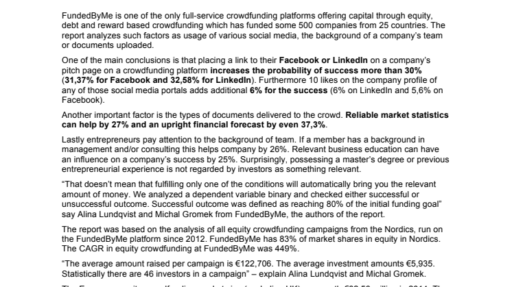 Report: crucial factors for success in crowdfunding