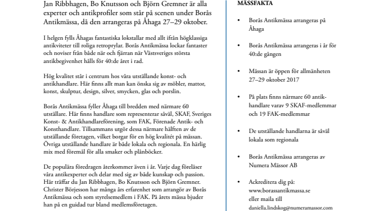 Borås Antikmässa 27-29 oktober, höstens stora antikhändelse