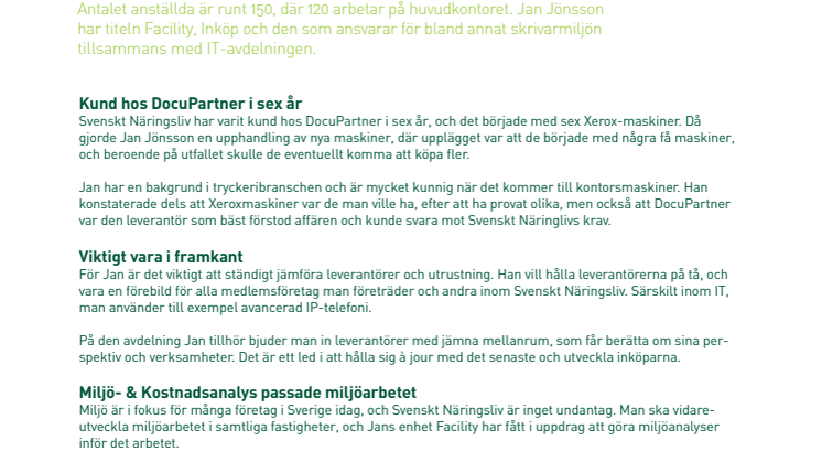 Svenskt Näringsliv inför ny lösning för kopiatorer och utskrifter - minskar kostnader och miljöpåverkan med 30%