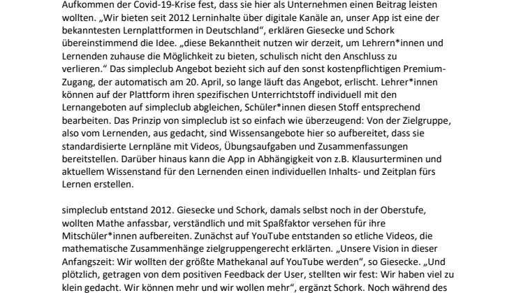 Lernen in Corona-Zeiten: simpleclub bietet kostenfreien Lernzugang