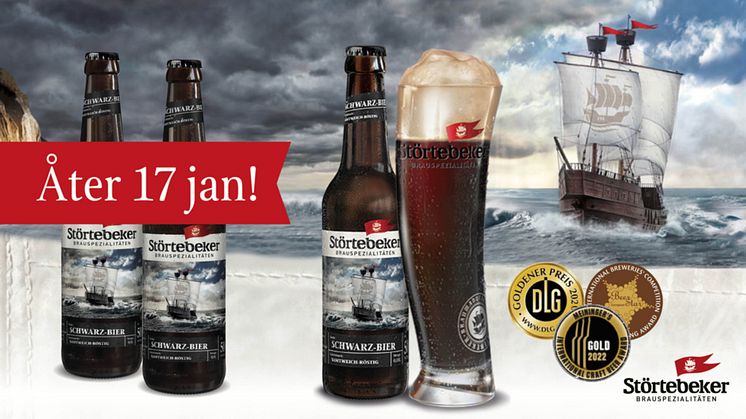 Mörka lagerölet Swchwarz-bier från Störtebeker kommer tillbaka den 17 januari i Systembolagets tillfälliga sortiment. Ett perfekt val till korv och charkuterier. Prova gärna även till musslor!