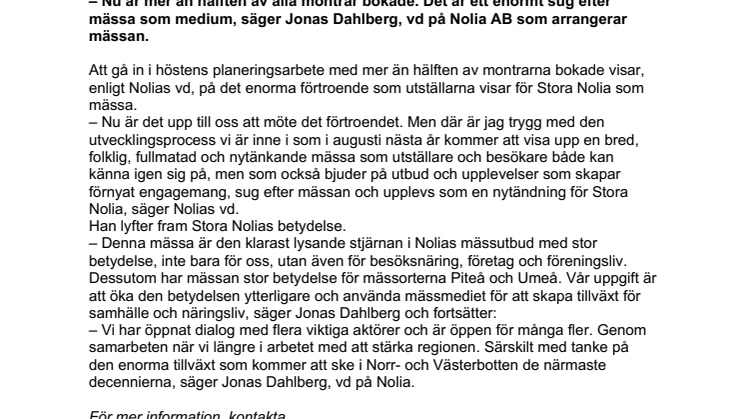 ”Enormt sug efter mässa som medium” – Mer än häften av montrarna bokade till Stora Nolia 2022