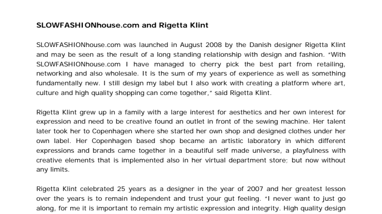 SLOWFASHIONhouse and Rigetta Klint