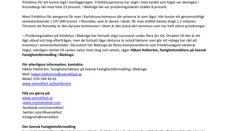 Fritidshuspriserna i Blekinge fortsätter att öka