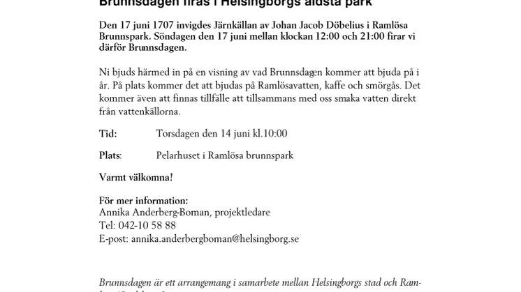 Pressinbjudan: Brunnsdagen firas i Helsingborgs äldsta park 