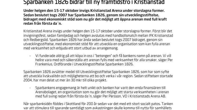 Sparbanken 1826 bidrar till ny framtidstro i Kristianstad