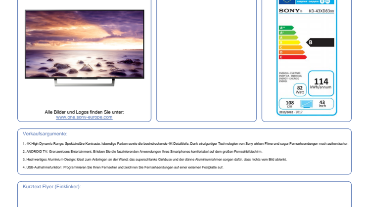 Datenblatt BRAVIA KD-43XD8305BAEP von Sony