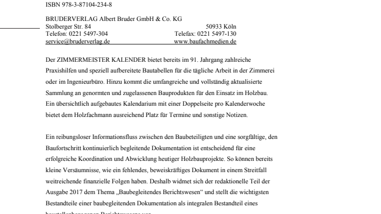 ZIMMERMEISTER KALENDER `17