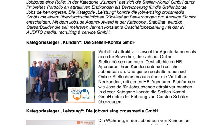 Jobs.de Top Agency Award 2018: Die Gewinner stehen fest
