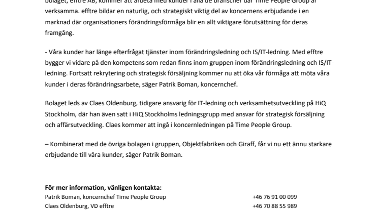 Time People Group etablerar ny verksamhet inom förändringsledning