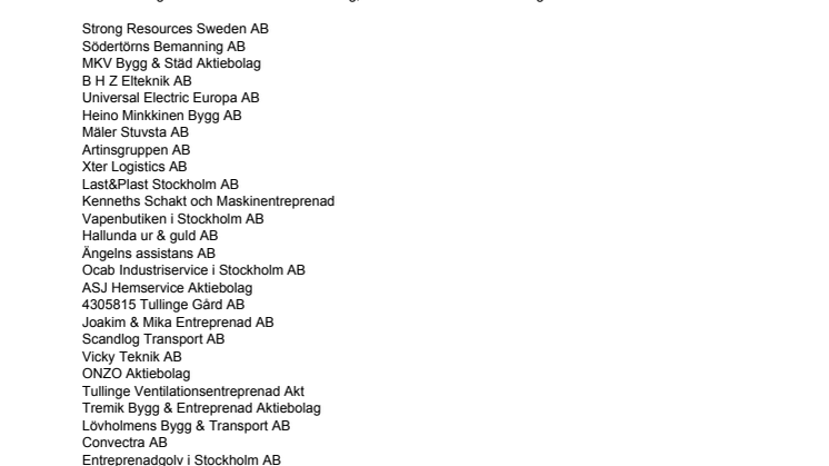 Företagen bakom Bästa Tillväxt 2010 i Botkyrka kommun.
