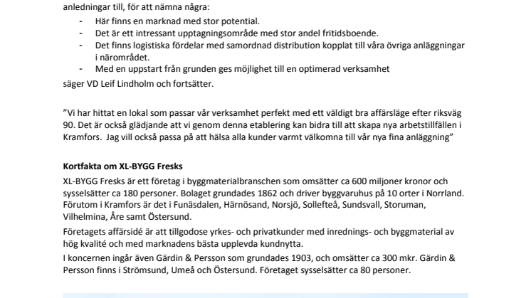 XL-BYGG Fresks öppnar ny bygghandel i Kramfors 31 mars 2016