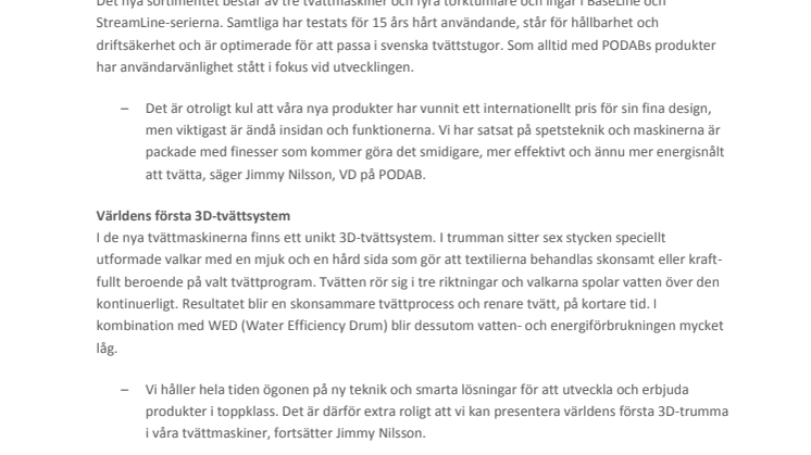 Världsunik teknik och prisbelönt design i PODABs nya produkter 