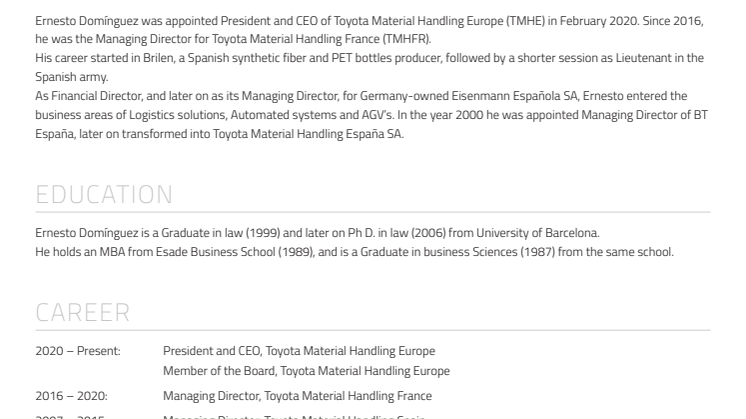 Ernesto Domínguez CV - Toyota Material Handling Europe