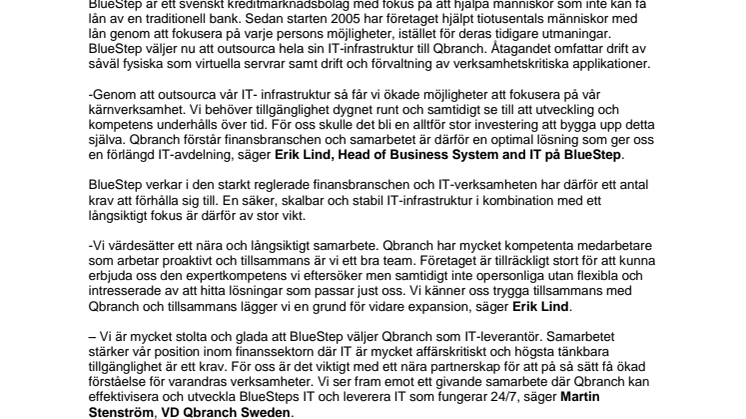 BLUESTEP VÄLJER QBRANCH SOM NY OUTSOURCINGPARTNER