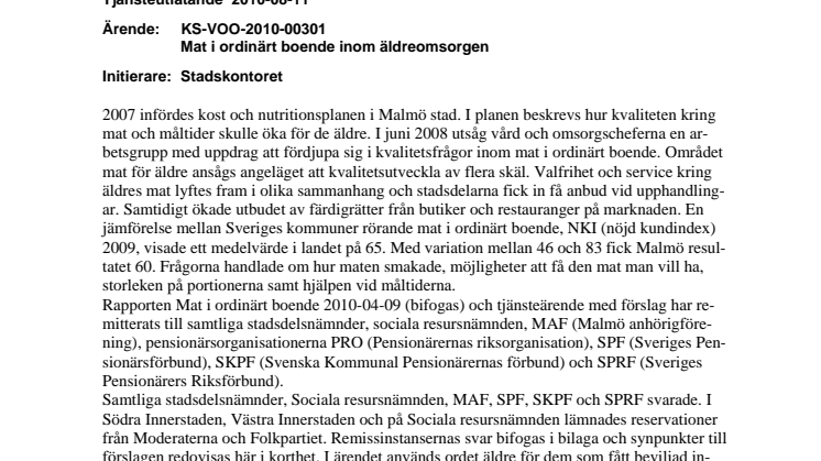 Äldredagen i Husie den 24 september - fokus på matreformen Måltidsservice