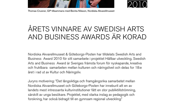 Nordiska Akvarellmuseet och Göteborgs-posten får pris för samarbete