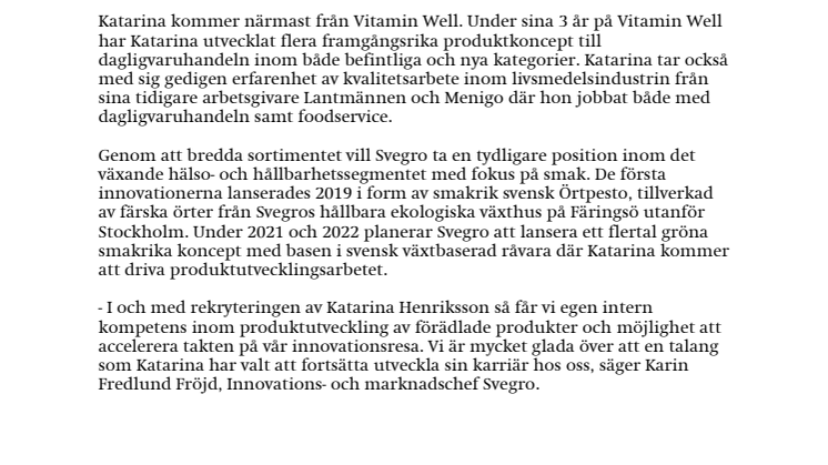 Svegro utökar satsning på innovation av förädlat sortiment och anställer erfaren produktutvecklare