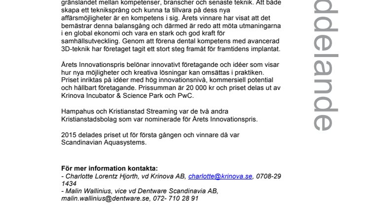 Dentware får årets innovationspris