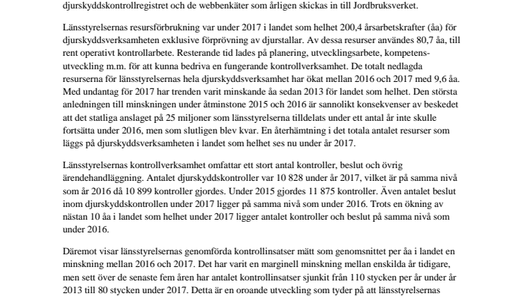 Jordbruksverkets rapport om djurskyddskontroller 2017
