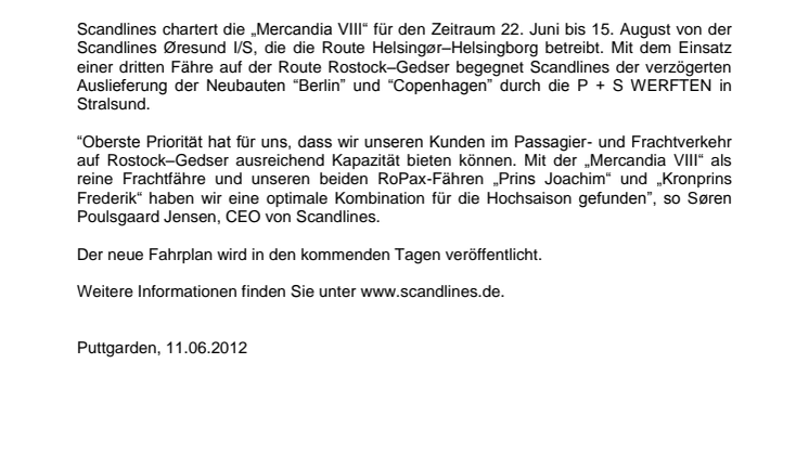 Scandlines chartert dritte Fähre für Rostock–Gedser