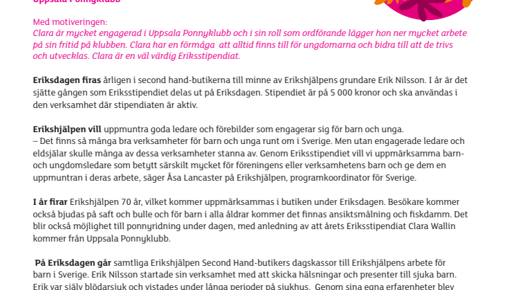 Clara Wallin är årets Eriksstipendiat i Uppsala