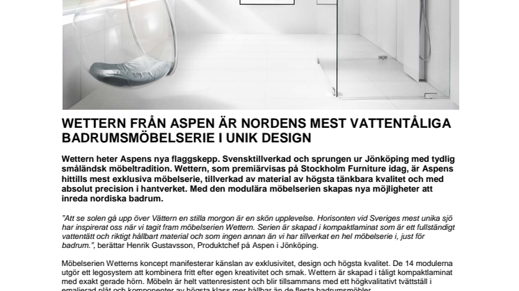 Premiär för Wettern – Nordens mest vattentåliga badrumsmöbelserie i unik design
