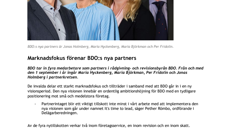 Marknadsfokus förenar BDO:s nya partners