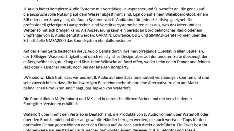 JL Audio Marine Europe - METSTRADE: ​Waterloft übernimmt Deutschlandvertrieb von JL Audio – hochwertigste Marine Audio Produkte