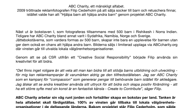 ABC Charity fotograferar bokstaven “I” med 500 barn i Indien