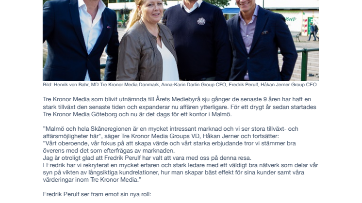 Tre Kronor Media öppnar kontor i Malmö