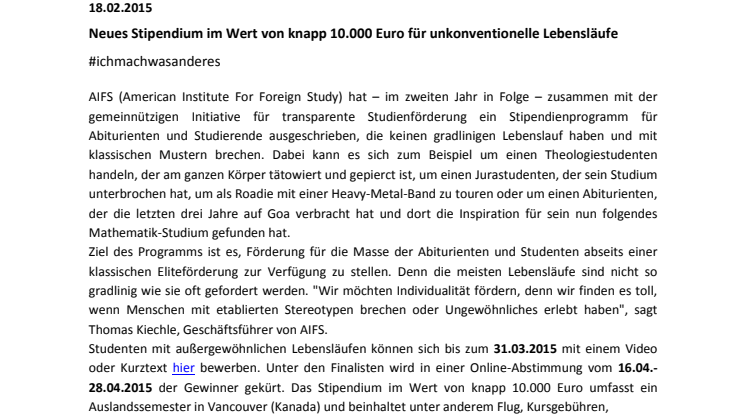 AIFS Study Abroad Vollstipendium