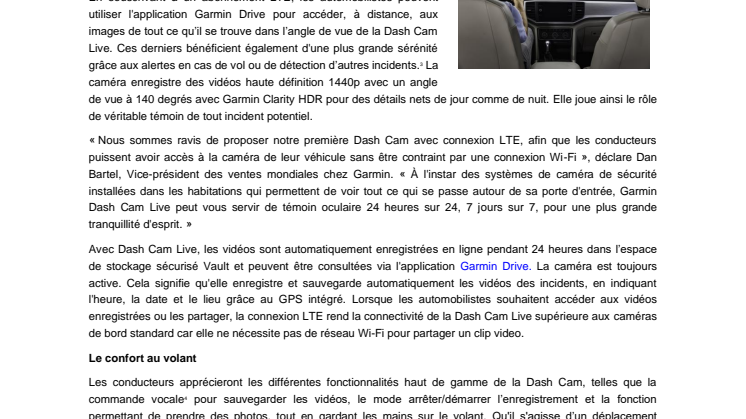 Garmin CP CHF Dash Cam Live 