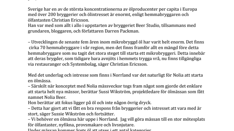 Nolia AB startar helt ny ölmässa