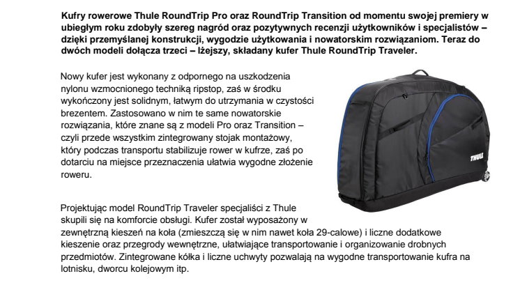 Thule prezentuje nowy miękki kufer do transportu rowerów z serii RoundTrip
