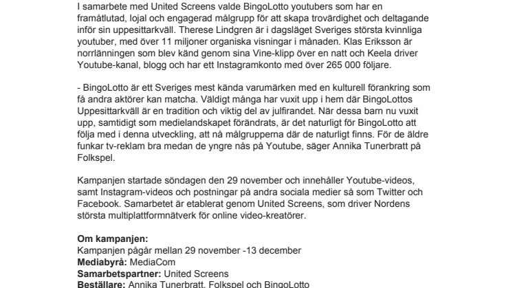 Youtube-fenomen ska bredda BingoLotto